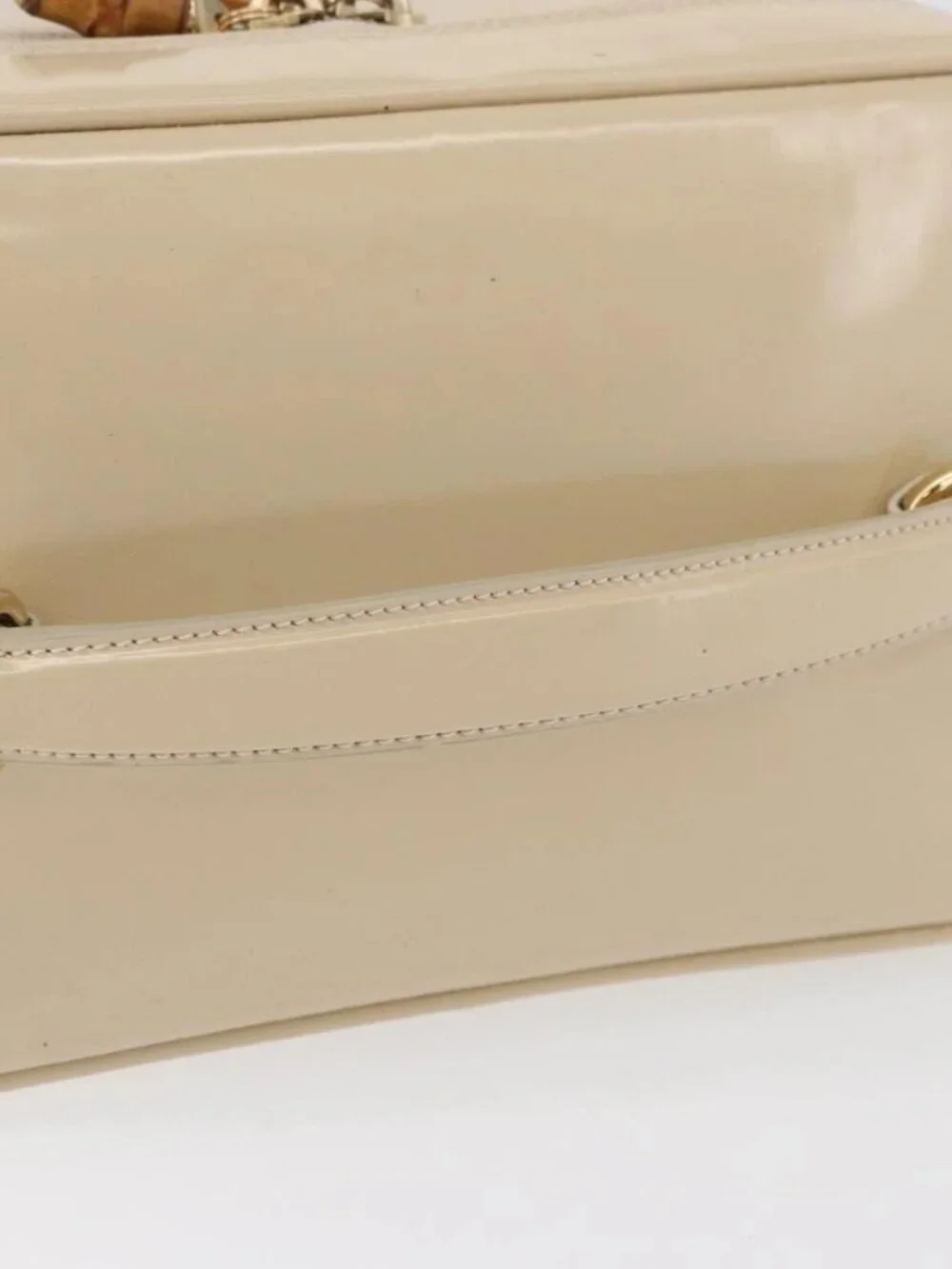 GUCCI Bamboo Vanity Hand Bag Patent leather Beige Gold 032 1705 0150 Auth YKZ739